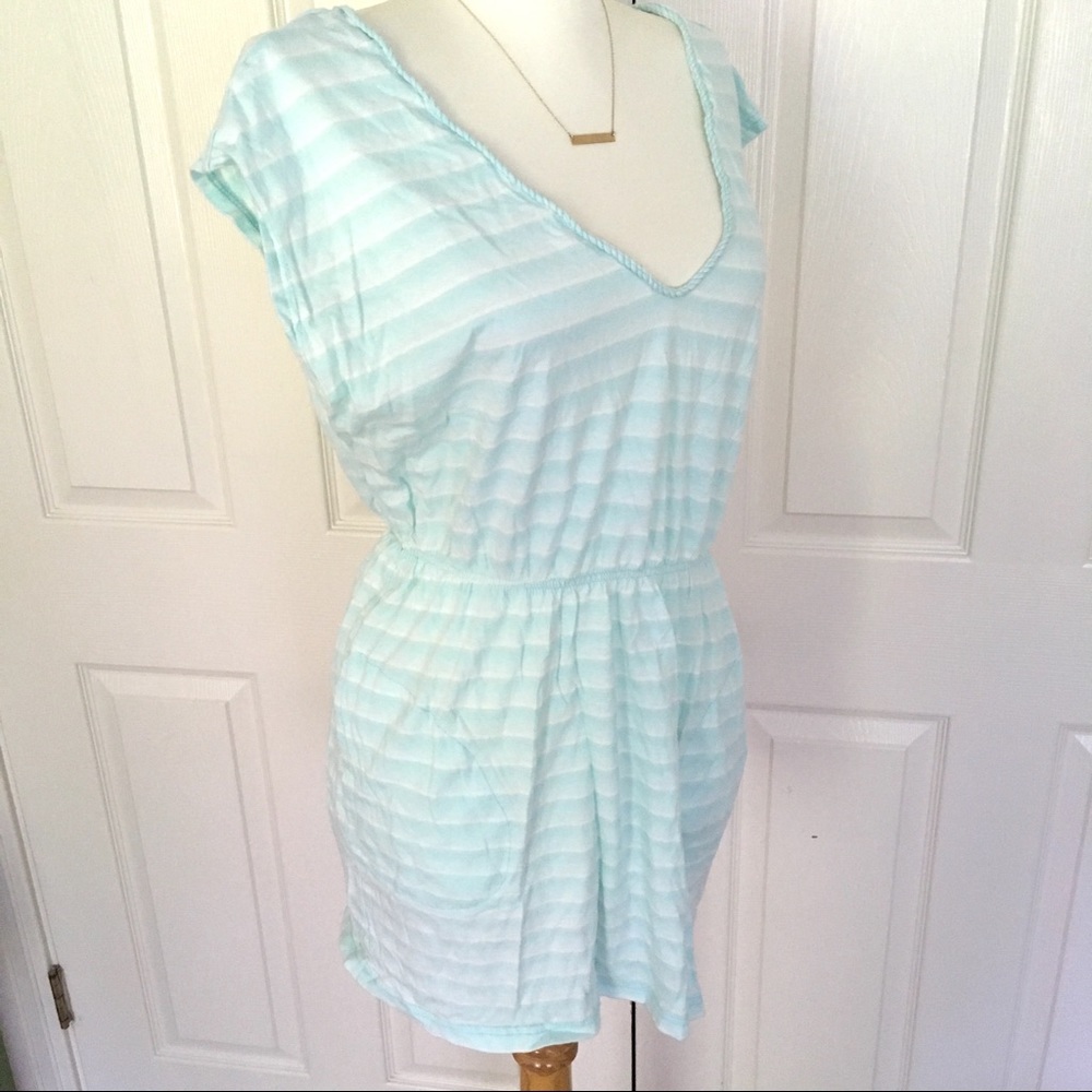 VOLCOM• Blue & White Striped Beach Coverup Dress - Picture 3 of 5